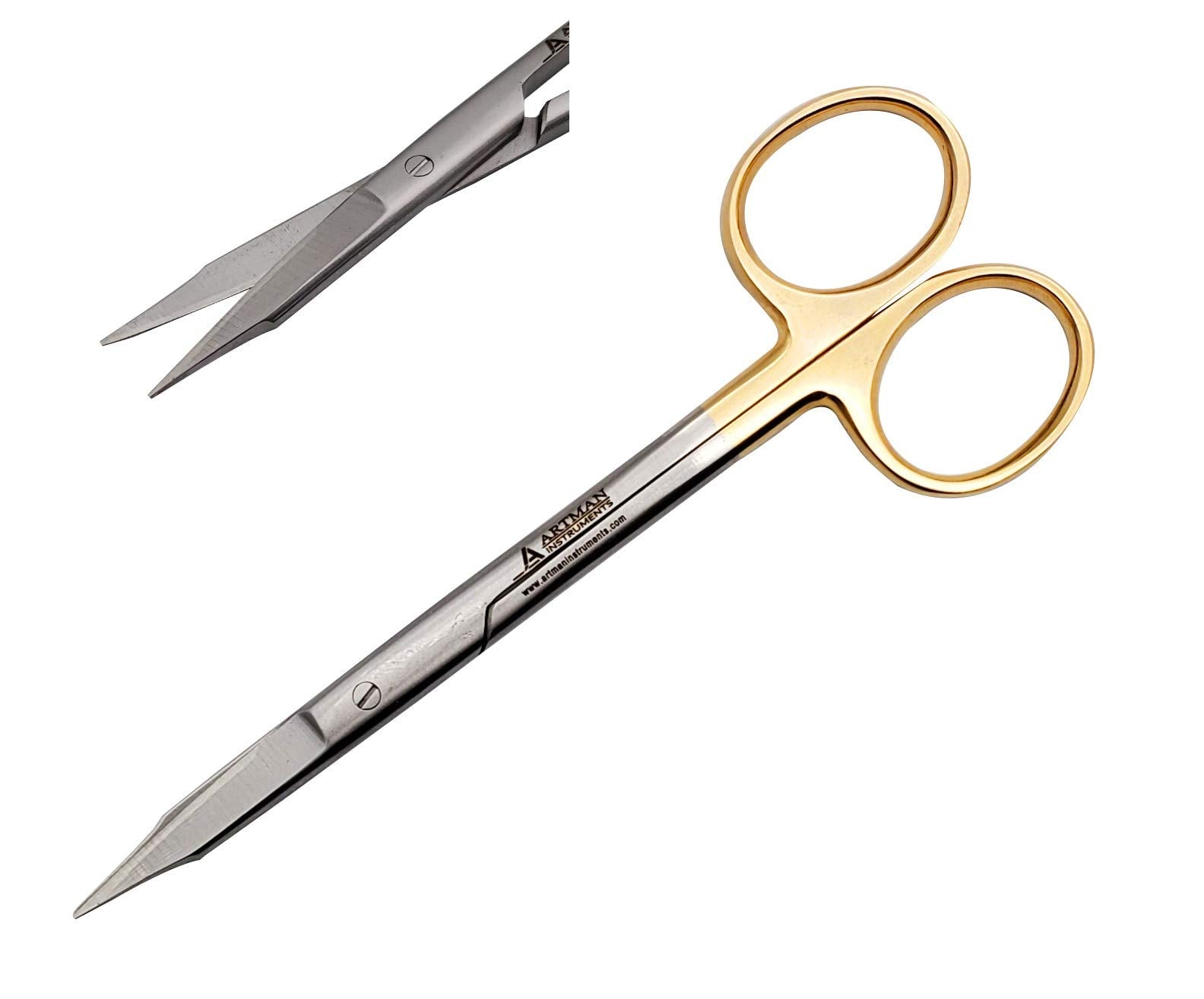 ARTMAN INSTRUMENTS Goldman Fox Skin Tag Scissors 5 inches with Tungsten Carbide Gold Plated Surgical Dental Surgical Scissors Gingival Tissue Stitch Cuttings Precision(Straight)