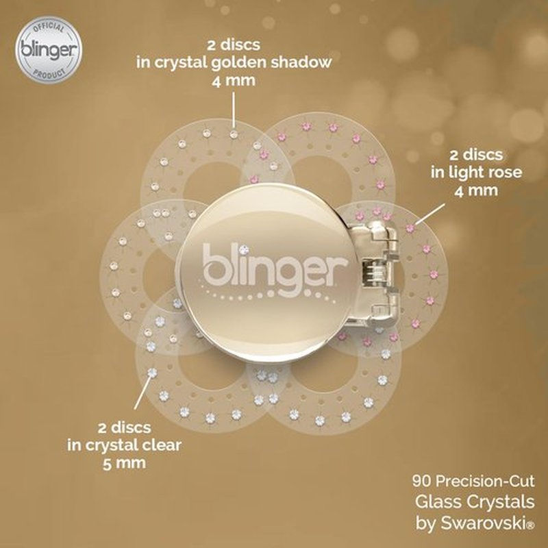 blinger® Shimmer Starter Set with Gold-Plated blinger Styling Tool & 90 Precision-Cut Glass Crystals – as seen on Shark Tank | Hair-Safe Accessories for Women | Hair Jewelry for Parties & Gifts