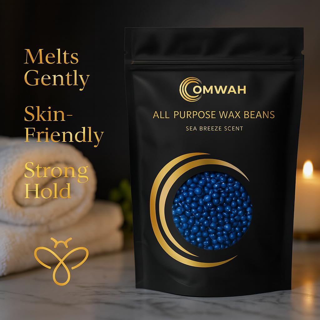 OMWAH Hard Wax Beads for Hair Removal, Brazilian Wax Beads, Natural Beeswax for all Skin type- Bikini, Face, Body & Armpits, Professional & Home Use, All-Purpose Wax Beans, Sea Breeze Scent, 1lb Bag