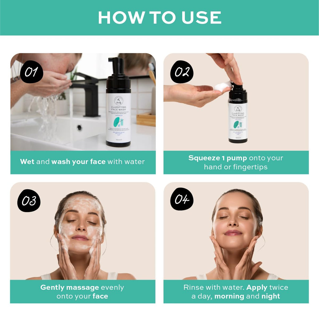 The Natural and Organic Family Clarifying Face Wash with Salicylic Acid - Facial Cleanser for Oily, Normal, and Combination Skin - Exfoliating, Pore Minimizing Formula for Teens