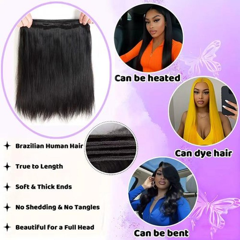 Straight Bundles Human Hair 22 24 26 Inch 12A Human Hair Bundles 100% Unprocessed Brazilian Virgin Hair Extensions Straight Human Hair Weave 3 Bundles Deals Natural Color