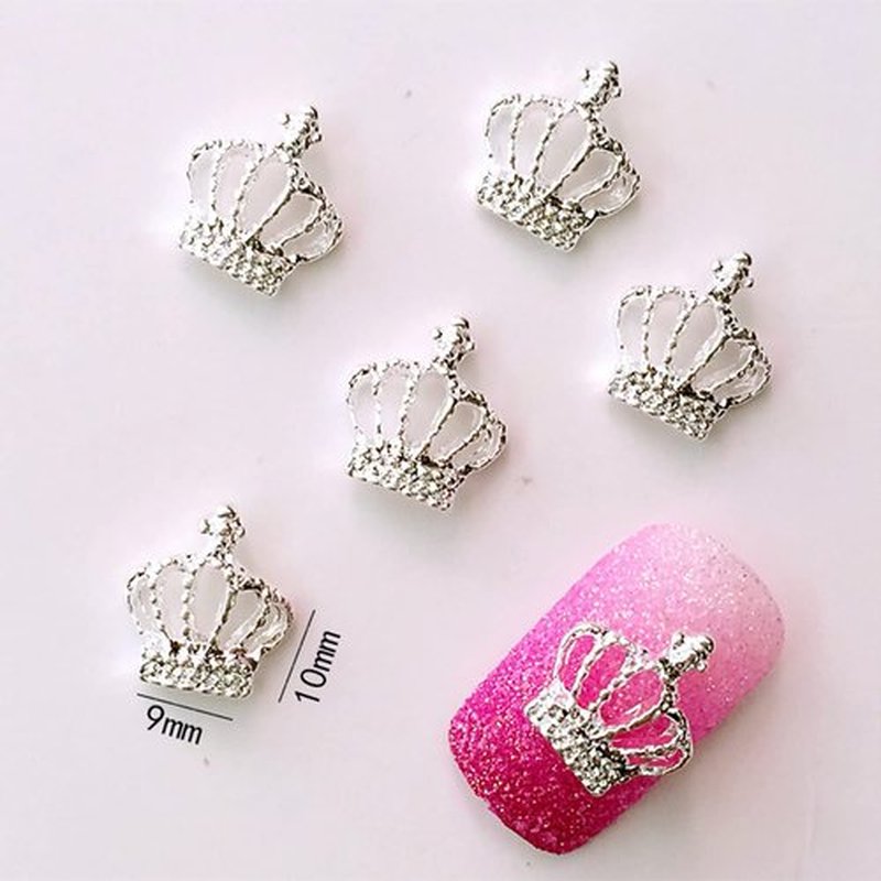 SILPECWEE 100pcs Crown Nail Charms 3D Crown Charms for Nails Silver Nail Jewels Nail Art Charms Metal Nail Studs Nail Decoration for Nail Art Craft DIY