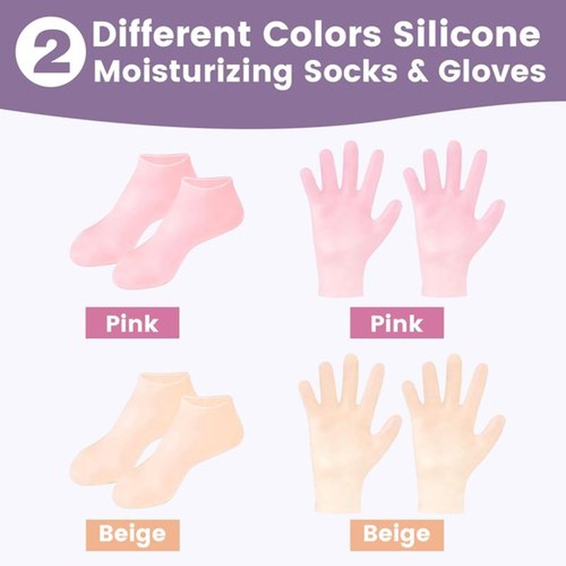 TEAWOO 4 Pairs Silicone Socks Gloves Set for Dry Cracked Feet and Hands, Silicone Foot Socks for Women, Moisturizing Feet