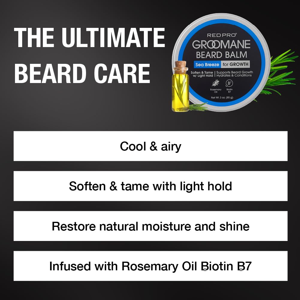 Red by Kiss Groomane Beard Balm, Soften & Tame, Light Hold, Promotes Full, Healthy Look Beard Strengthen Facial Hair, Reduce Breakage