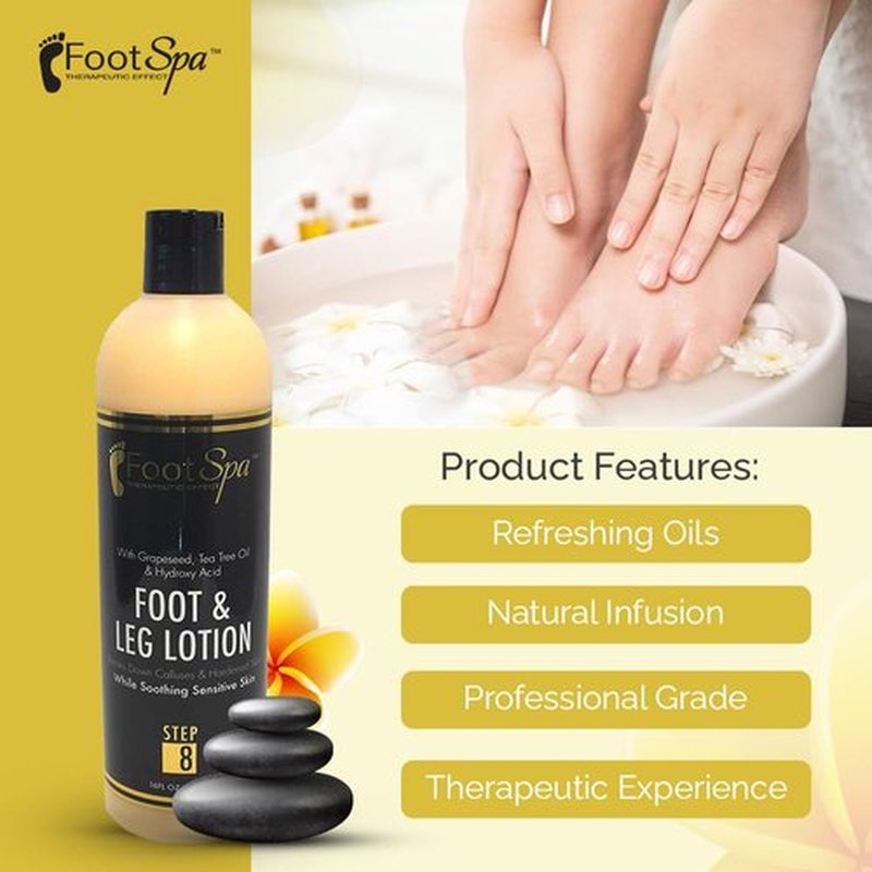 Foot SPA - Healing Therapy Massage Lotion, 16 Oz - with Peppermint and Eucalyptus - Professional Pedicure, Body and Hot Oil Manicure, Infused with Natural Oils and Vitamins