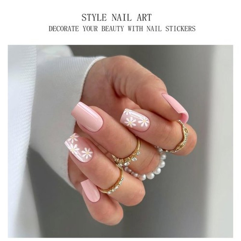 JMEOWIO Gel Nail Stickers Flower Pink Semi Cured Gel Nail Strips Wraps UV/LED Nails Art Design Decoration Accessories