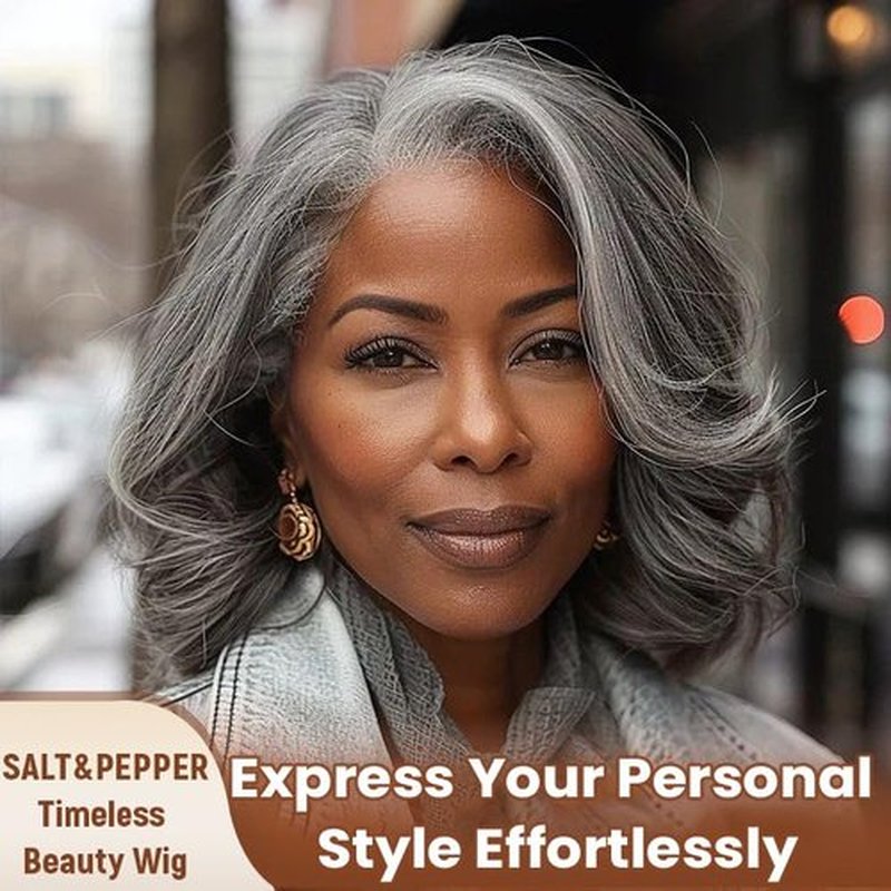 Grey Salt & Pepper Short Bob Wigs Human Hair 13×4 HD Lace Front Silver Real Human Hair Free Part Pre Plucked Hairline Bleached Knots Reusable No Tangle Triple Lifespan Straight for Women12Inch