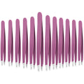 Mudder 12 Pcs Eyebrow Tweezers Set for Facial Hair Stainless Steel Slanted Tip Tweezers in Bulk for Men and Women(Purple)