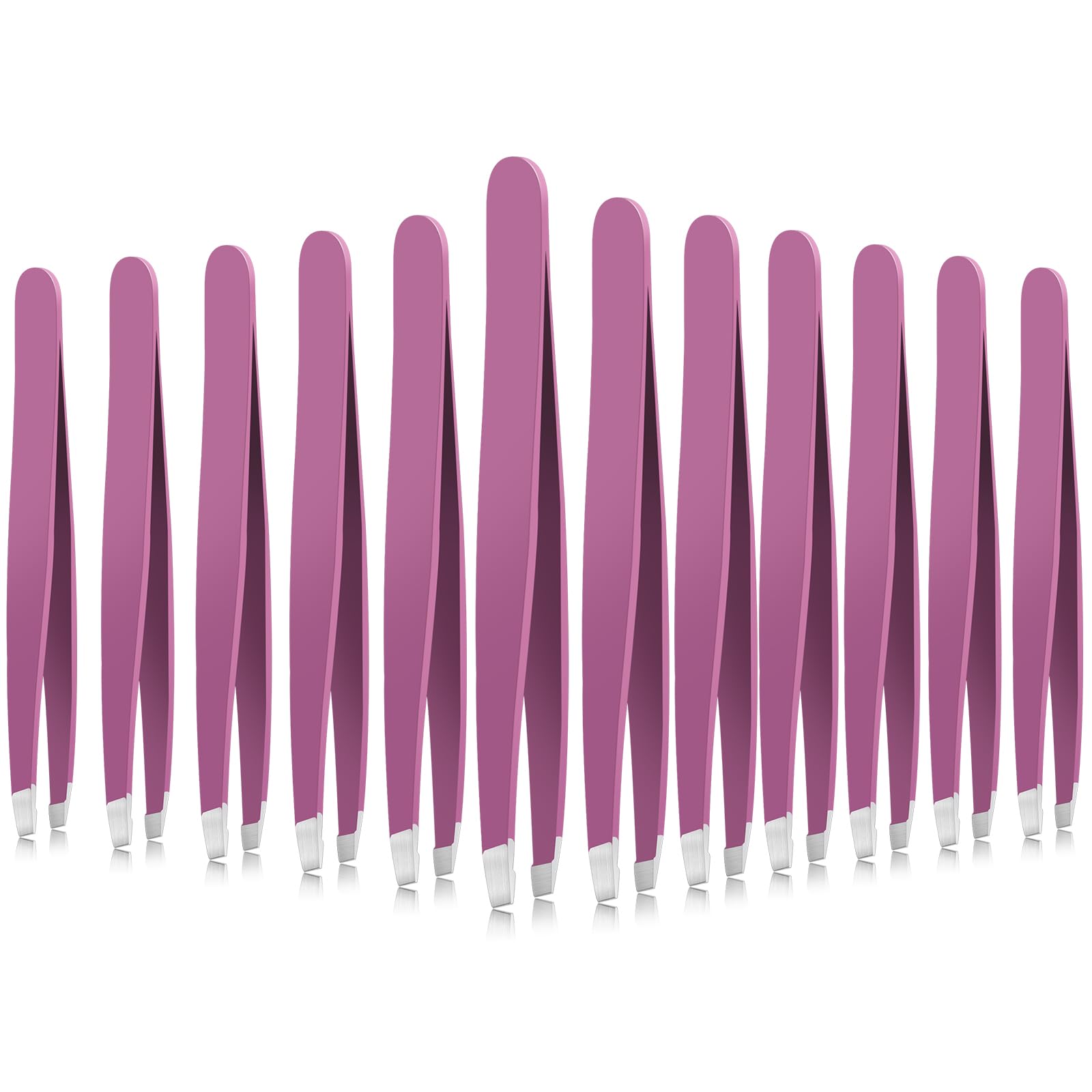 Mudder 12 Pcs Eyebrow Tweezers Set for Facial Hair Stainless Steel Slanted Tip Tweezers in Bulk for Men and Women(Purple)