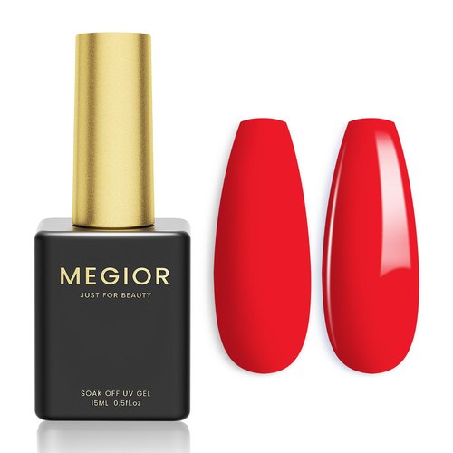 MEGIOR Red Gel Nail Polish 15ML Orange Red Gel Nail Polish Soak Off UV LED Nail Lamp Christmas Red Gel Polish Nail Art Manicure Pedicure for Salon & Home Use, 0.5OZ