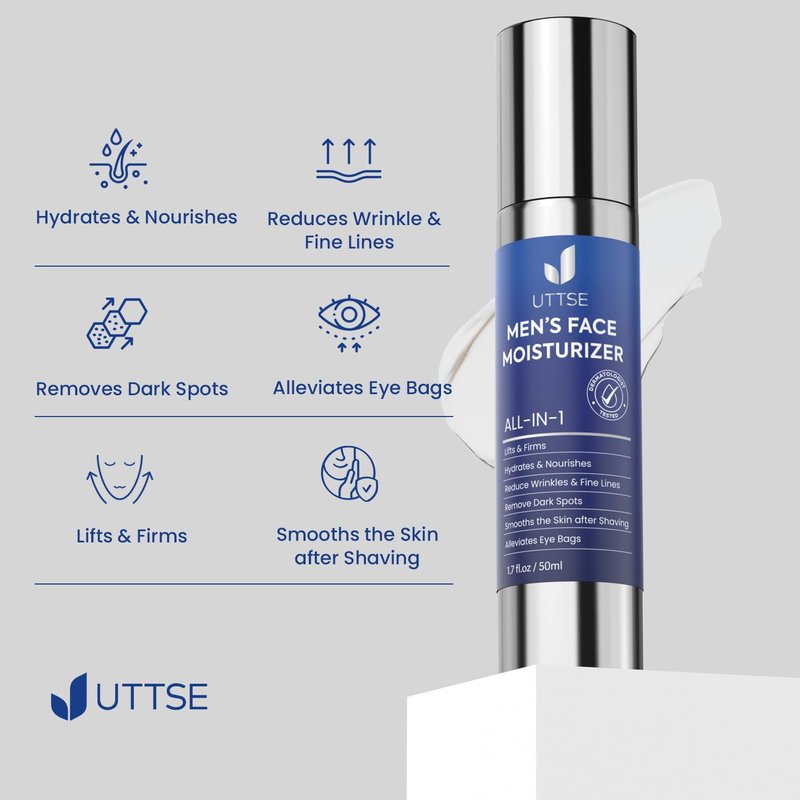 Uttse 6-in-1 Men's Face Moisturizer - Reduce Eye Bags, Dark Circles & Puffiness - 1.7 fl oz - Made in Korea