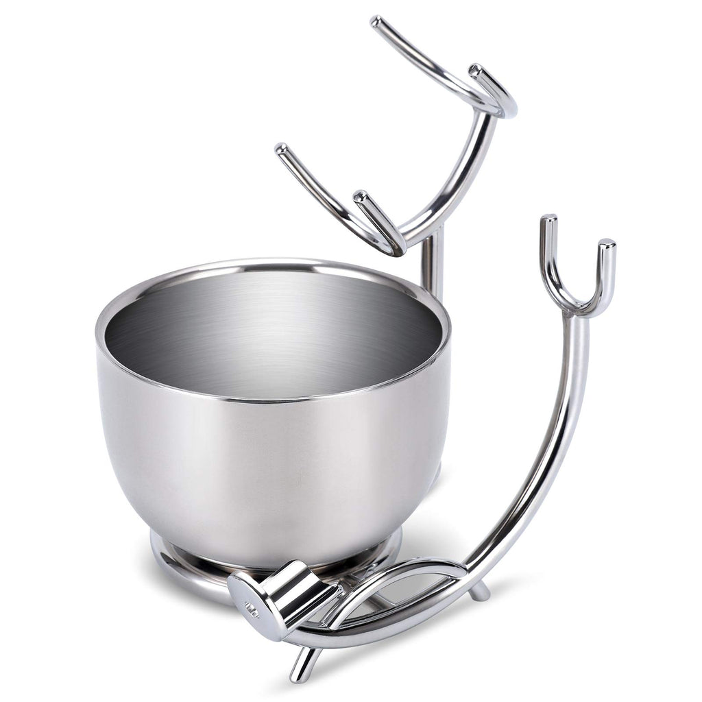 PerPro Shaving Stand and Double Stainless Steel Design Shave Soap Bowl - Forms Thick and Foamy Lather Quickly,Unbreakable and Rust Resistant for Smooth Wet Shaving