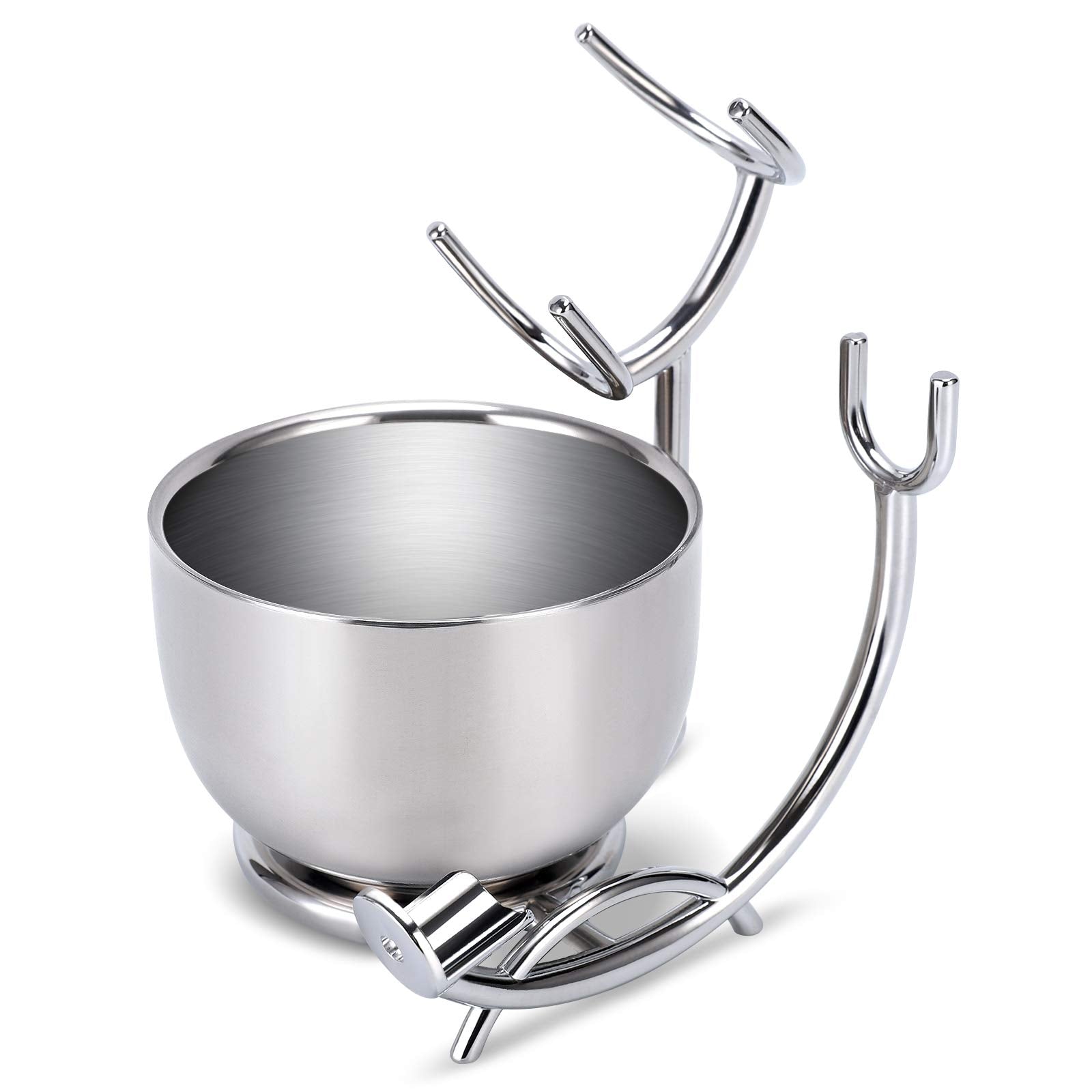 PerPro Shaving Stand and Double Stainless Steel Design Shave Soap Bowl - Forms Thick and Foamy Lather Quickly,Unbreakable and Rust Resistant for Smooth Wet Shaving