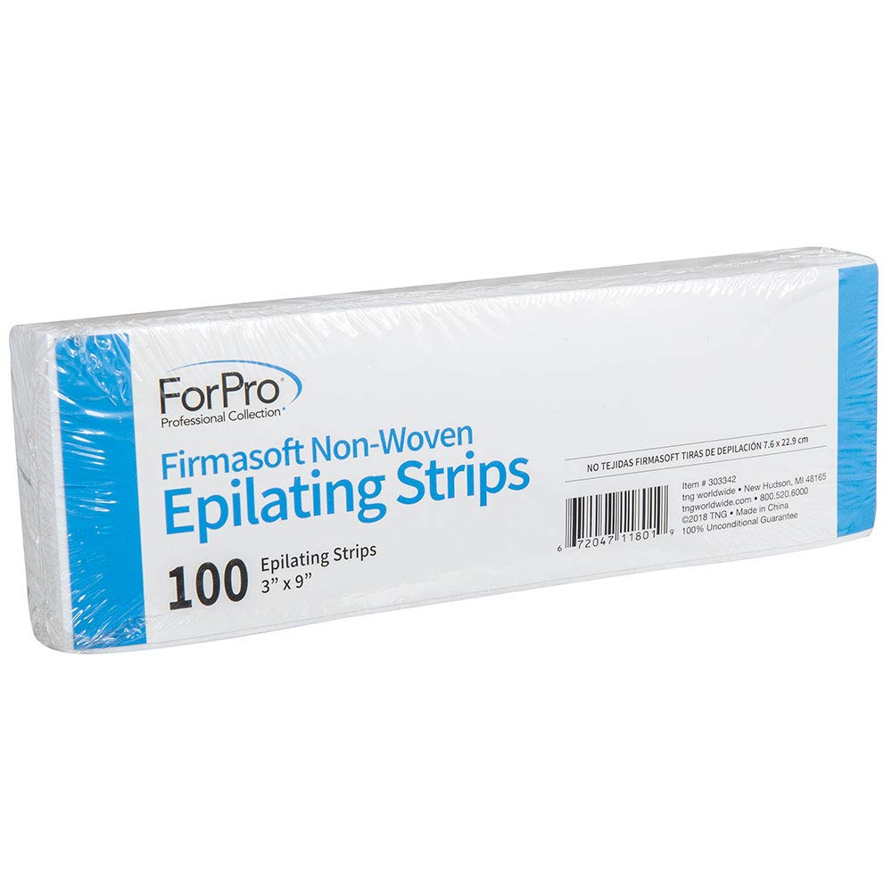 ForPro Professional Collection Firmasoft Non-Woven Epilating Strips, Tear-Resistant, 10% Thicker - Pre-Cut Strips for Hair Removal, White, 3” W x 9” L, 100-Count