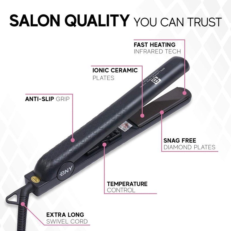 Brilliance New York 1.25 Inch Diamond Ceramic Flat Iron - Professional Anti-Static Hair Straightener