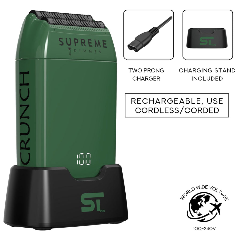 Supreme Trimmer Crunch STF602 – Waterproof Double Foil Shaver for Men | 150 Min Runtime, Wet/Dry Cordless & Corded Electric Razor | Hypoallergenic Foils for Face, Head & Stubble