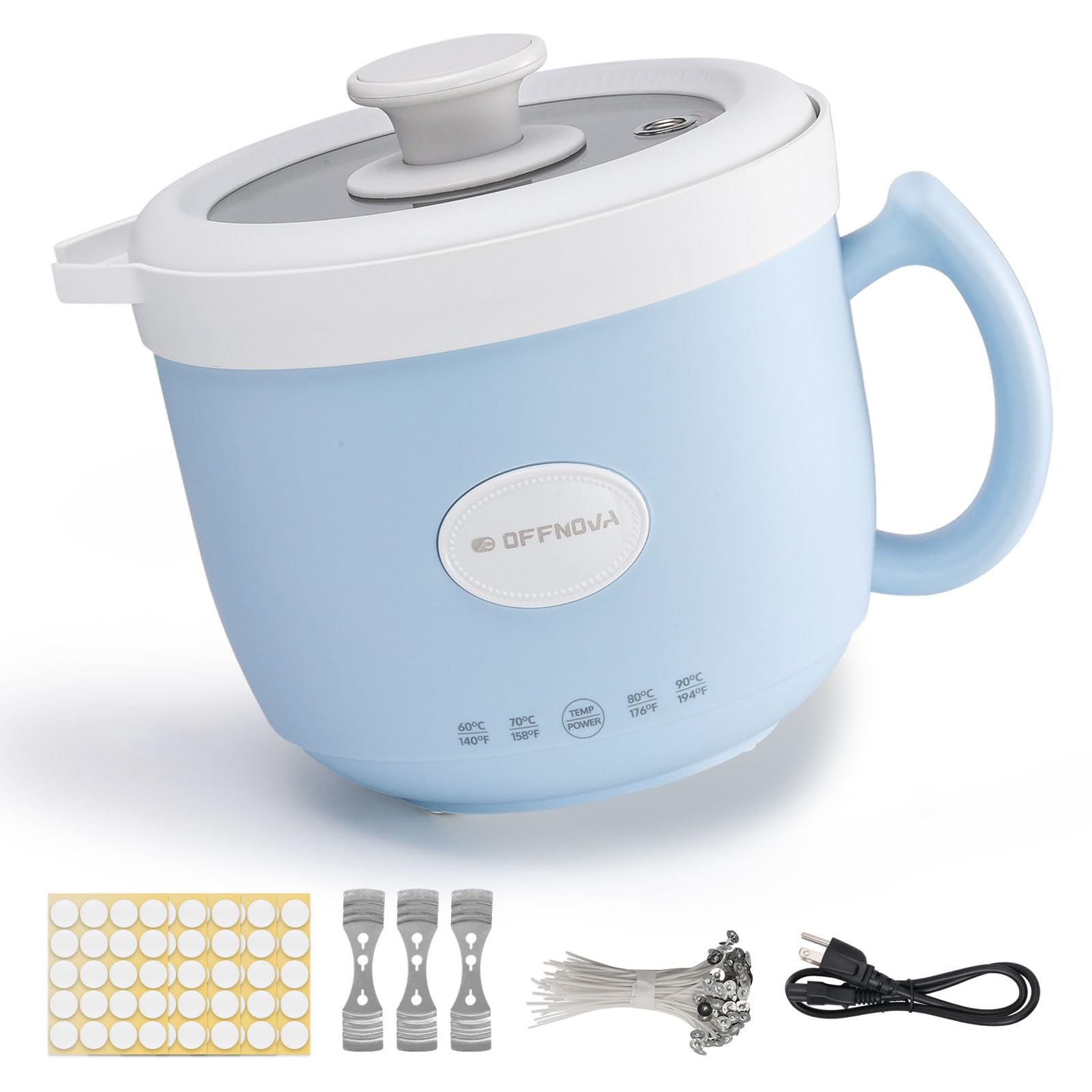 OFFNOVA Wax Melter 1.2L, 35OZ Candle Making Kit with Pouring Spout Suitable for Candle DIY Hobbyist Wax Warmer, Easy to Clean, Gift for Woman Man, Blue (Candle Melting Pot Kit)