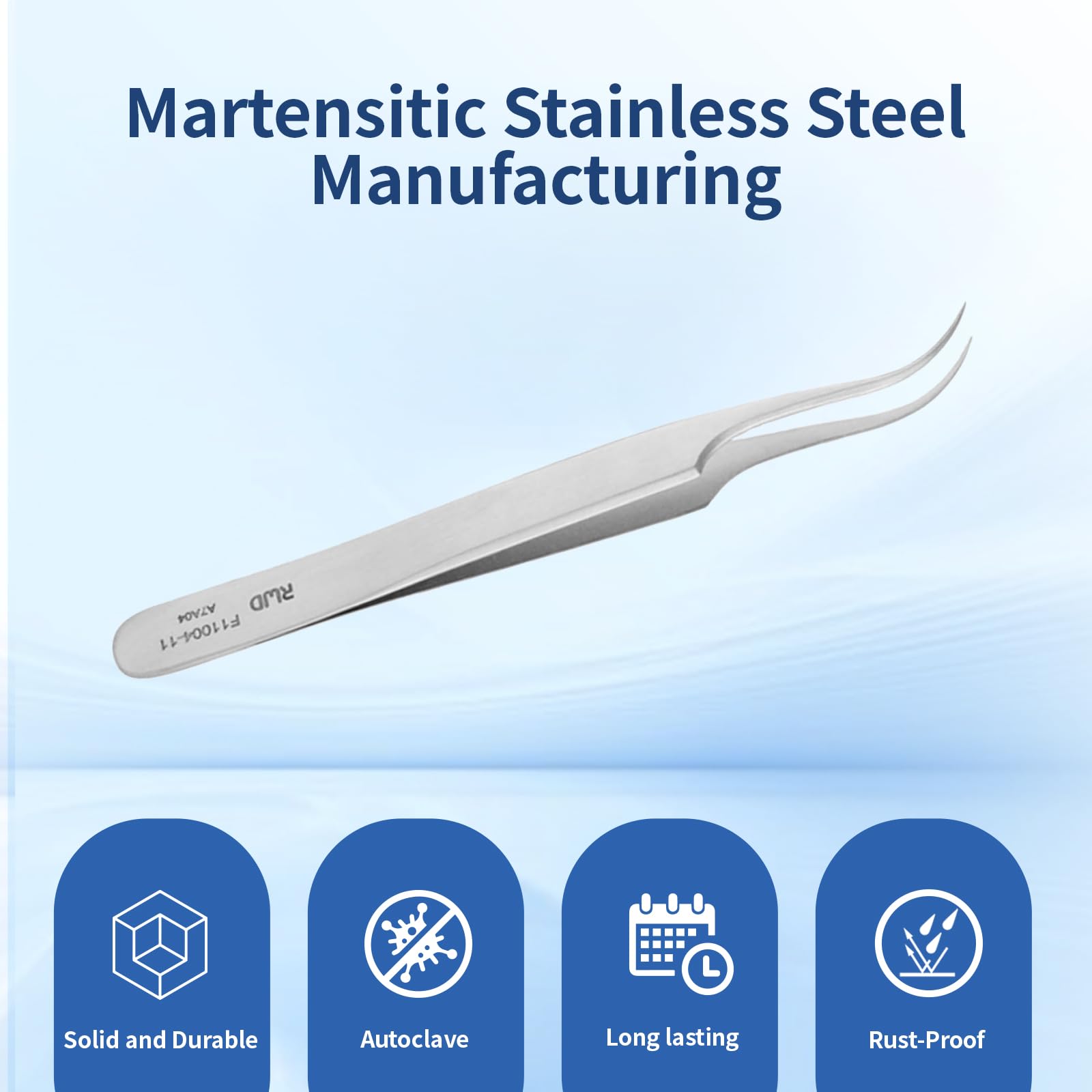 RWD IRIS Dressing Forceps 4.3", Martensitic Stainless Steel Medical Tweezers, 1mm Width Serrated Curved Tip, Micro Forceps Tweezer, Surgical Tweezer for High-Precision Handling (F11004-11)