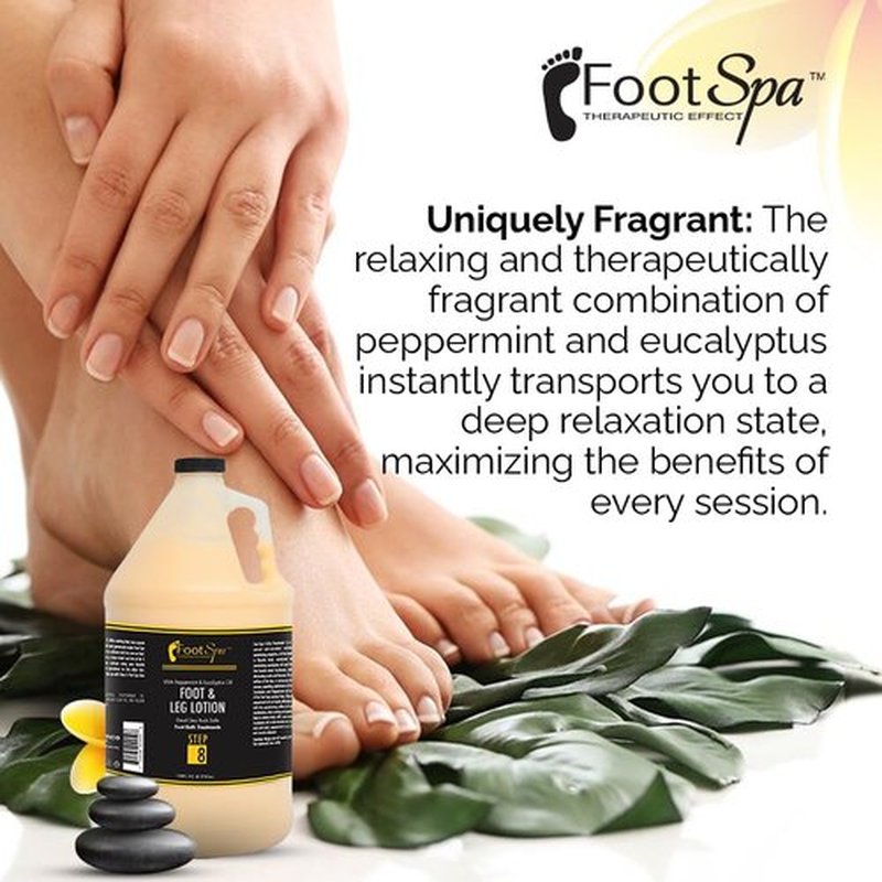 Foot SPA - Healing Therapy Massage Lotion,128 Oz - with Peppermint and Eucalyptus - Professional Pedicure, Body and Hot Oil Manicure, Infused with Natural Oils and Vitamins - Bulk, Refill Gallon