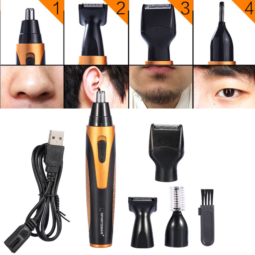 Mens Hair Trimmer Kit, 4 in 1 Rechargeable Nose Hair Stubble Beard Ear Eyebrow Shaver for