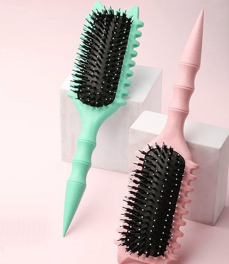 Skiennix Curly Hair Brush - Volume Curl Defining Tool for Effortless Detangling & Styling | Pink