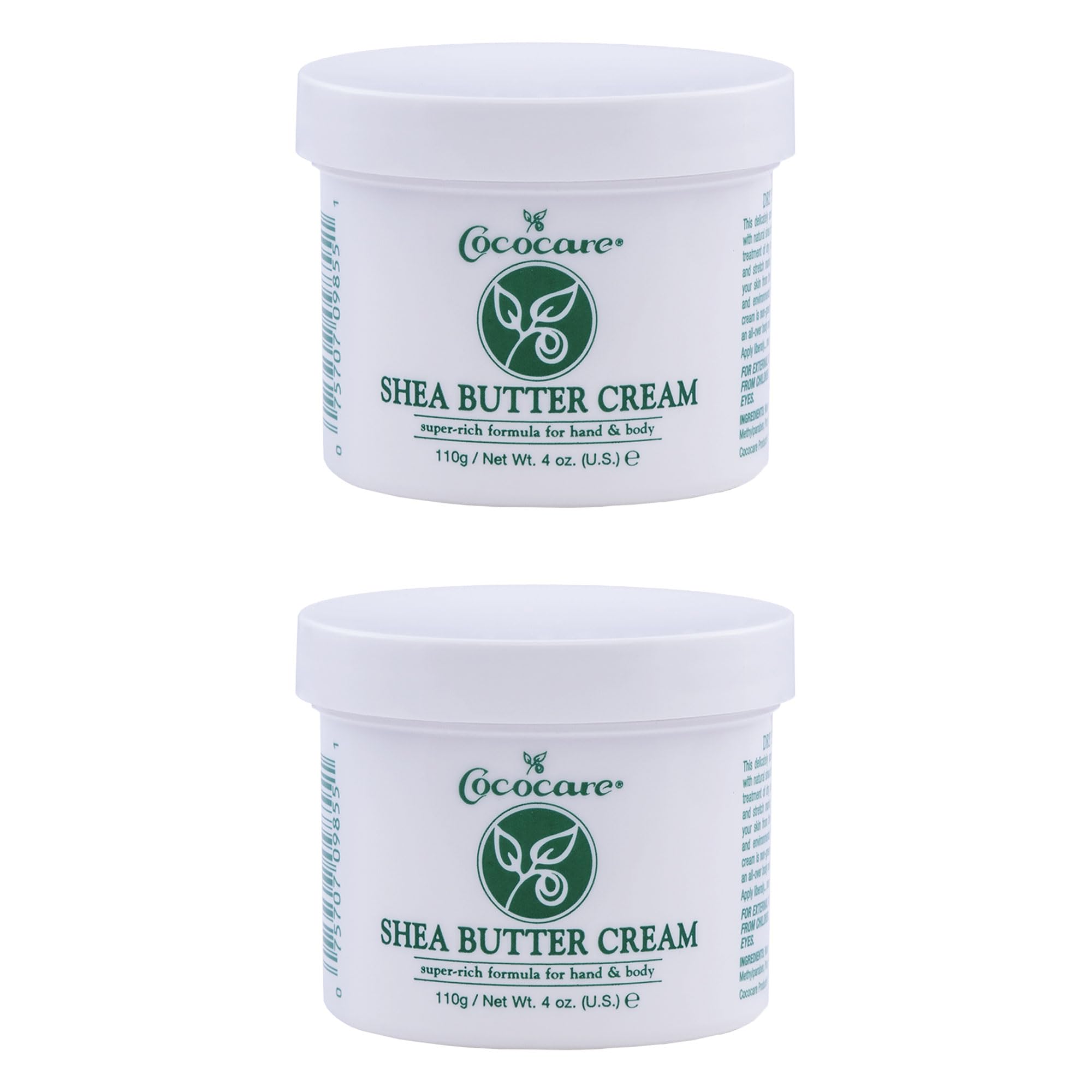COCOCARE Shea Butter Cream, 4oz Jar - Super Rich Formula, Lightly Scented Body Moisturizer with Coconut Oil - Fast Absorbing Non-Greasy Care for Body, Hands, Feet, Elbows, Knees - 2 Pack