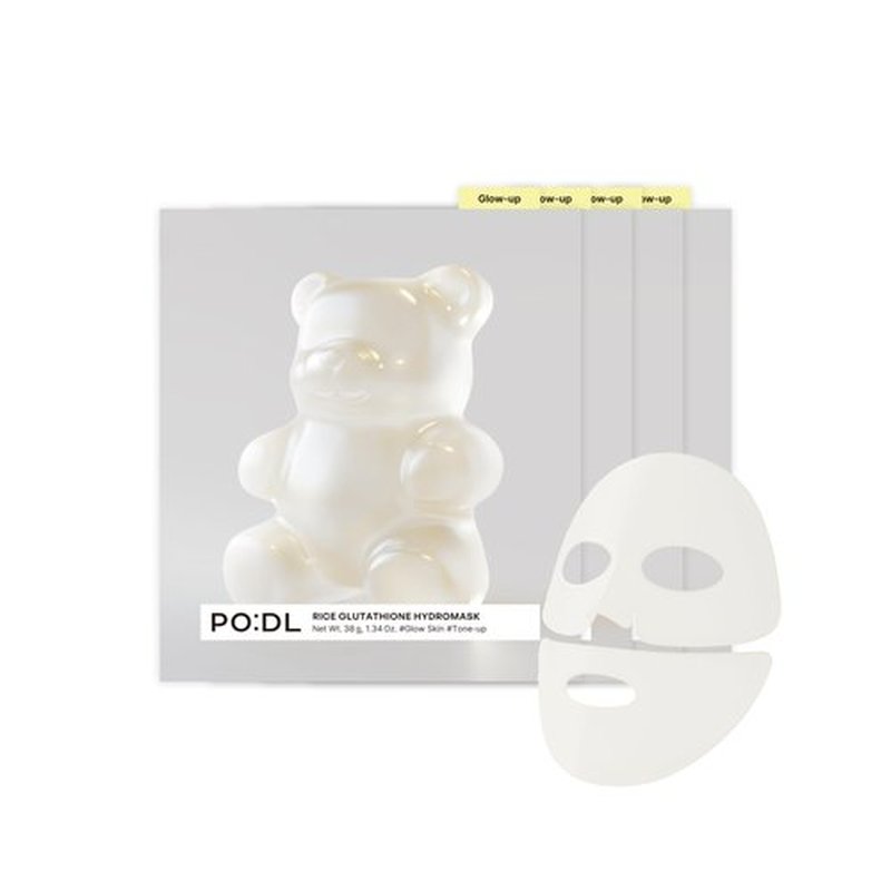 PO:DL Rice Glutathione Tone-Up Hydro Mask (38g, 4ea) | Brightening, Dark Spot Care & Even Skin Tone | 5% Niacinamide Glow Boost | Sensitive Skin Friendly | Korean Face Mask