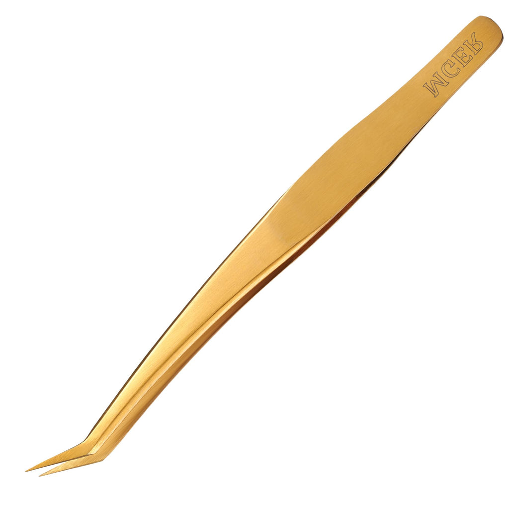 MGER Lash Tweezers for Eyelash Extension-Professional Lashing Tweezers for Mega Volume Mink Eyelashes Extensions Applying, Gold tweezers
