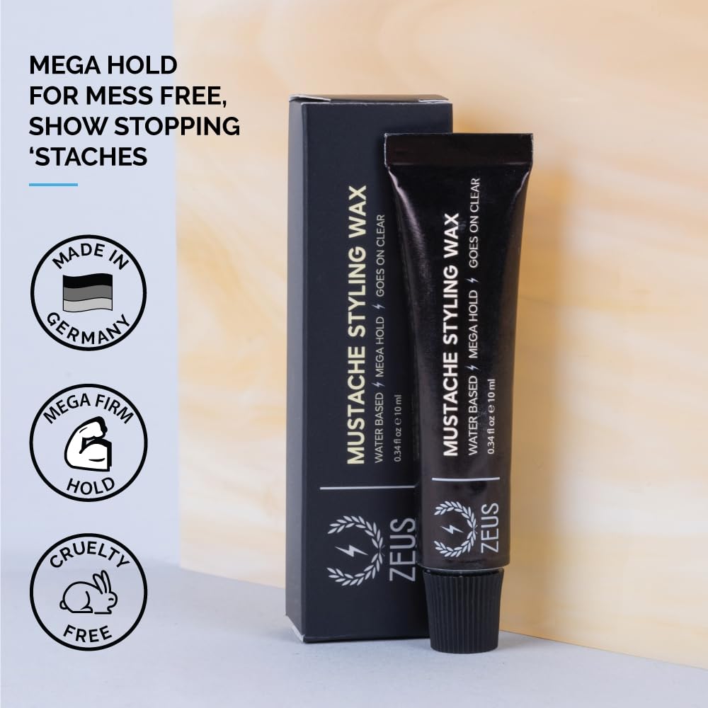 ZEUS Mega Hold Mustache Wax for Strong Styling & Shape Control (1.02 fl oz)