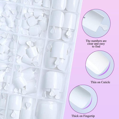 160pc White Press on Toenails Women Fake Toe Nails with Glue Adhesive Tabs, White Fake Toenails Press on Nails Short Square Acrylic Toe Nail Tips False Toenails Feet Artificial Toe Nails Press ons
