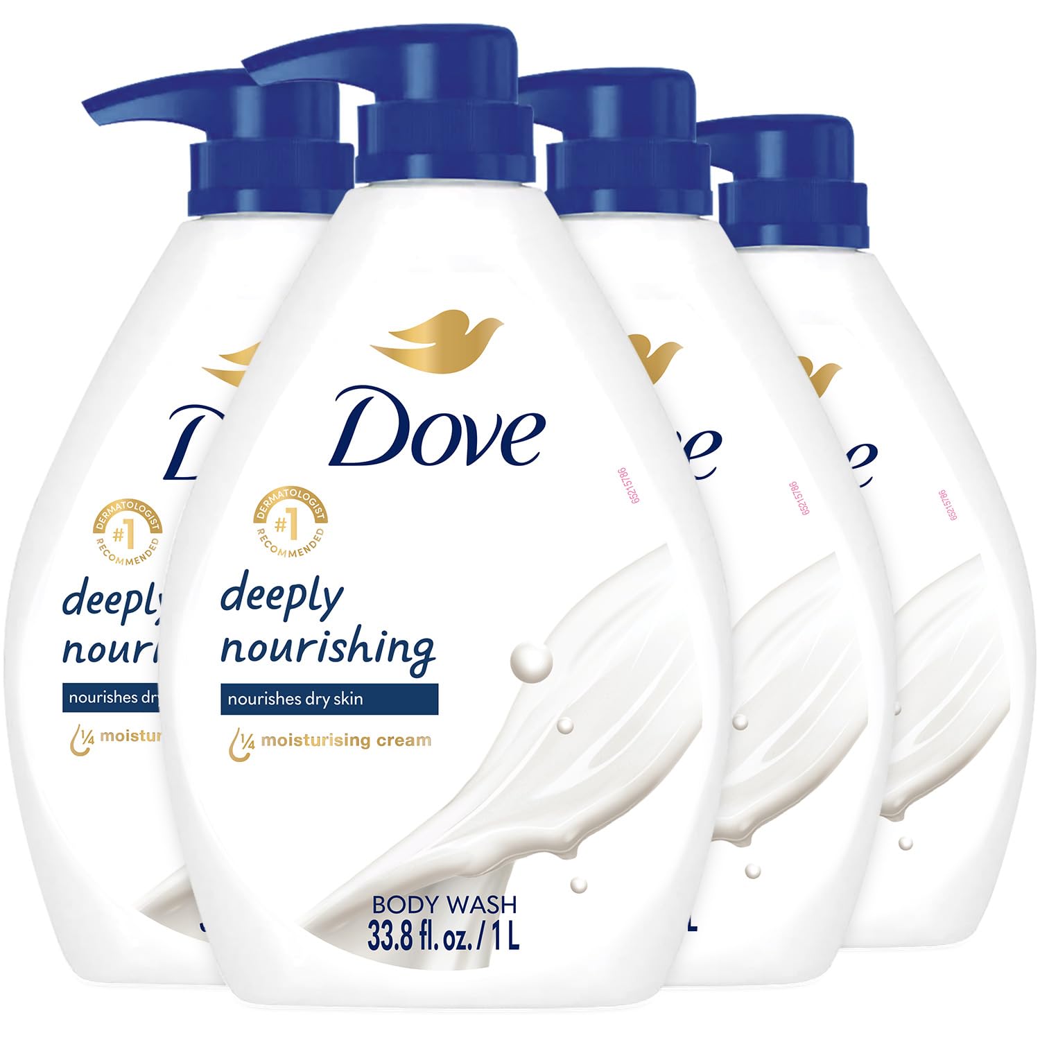 Dove Body Wash, Deeply Nourishing, Value Size 4-Pack – Moisturizing Shower Soap Liquid for Softer, Smoother Skin, 33.8 Oz Ea