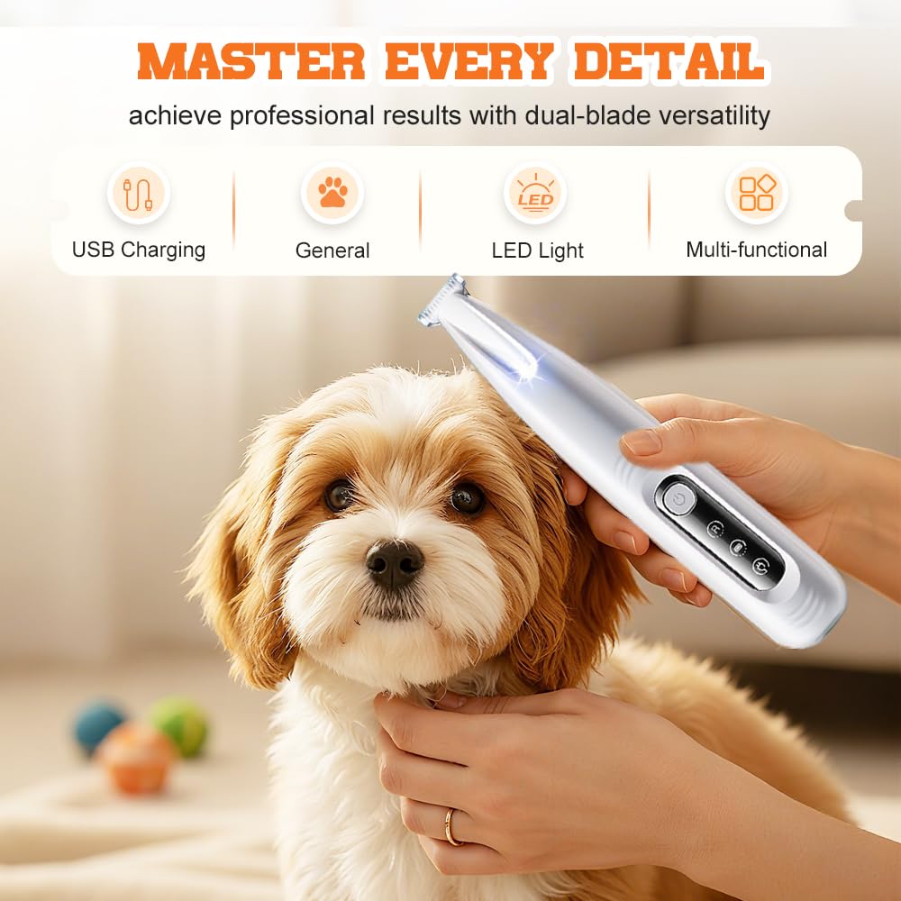 KAMOJI Cat Grooming Trimmer, 2026 New Waterproof Rechargeable Shaver with LED Light, Upgrade Electric Quiet Dog Cat Grooming Trimmer Multifunctional Pet Hair Trimmer (White)