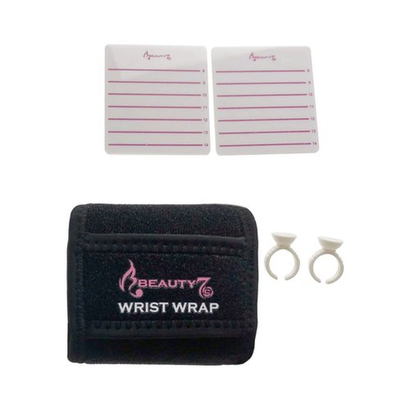 Beauty7 Eyelash Extension Holder Kit Plate Eyelashes Hand Stand Lash Organizer Pallet Base Tray with Adjustable Wrist Wrap Tweezer Professional Individual False Lashes