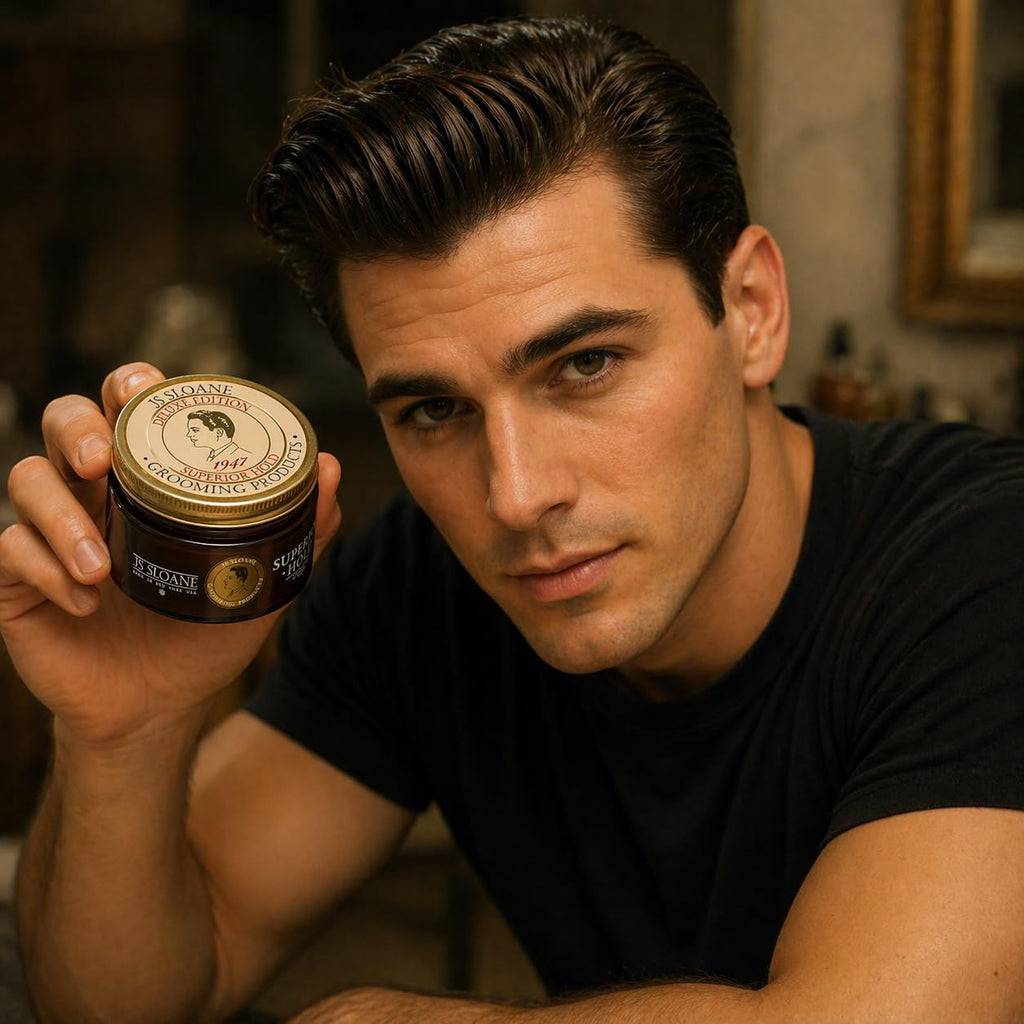 JS Sloane Superior Hold Pomade – Strong Hold Hair Styling Cream, Medium Shine, Water-Based, Reworkable All Day, Ideal for Thick & Coarse Hair – 4 oz