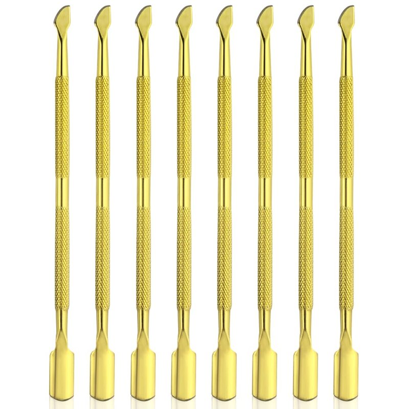 XINMEIWEN 8 Pieces Nail Cuticle Pusher Stainless Steel Nail Polish Cuticle Remover Double Ended Manicure Nail Pedicure Tool Metal Cuticle Peeler Scraper for Fingernails and Toenails (Gold)