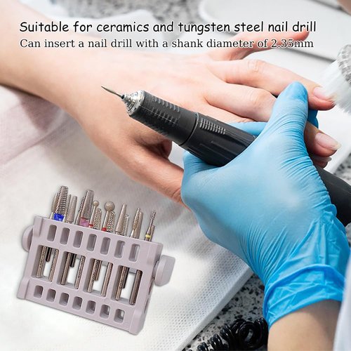 KOOBOOK 2Pcs 16 Holes Acrylic Nail Art Drill Bit Holder Exhibition Stand Organizer Nail Art Display Salon Light Blue