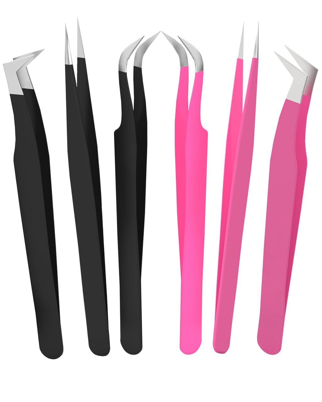 SIVOTE Lash Tweezers for Eyelash Extensions for Volume, Isolation & Classic Lashes, 6 Pack, Black & Pink