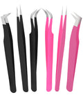 SIVOTE Lash Tweezers for Eyelash Extensions for Volume, Isolation & Classic Lashes, 6 Pack, Black & Pink