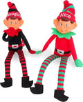 Toyland® Elf Soft Toys Twin Pack - 35cm Naughty & Nice Elves with Knitted Hats - Festive Fun Duo