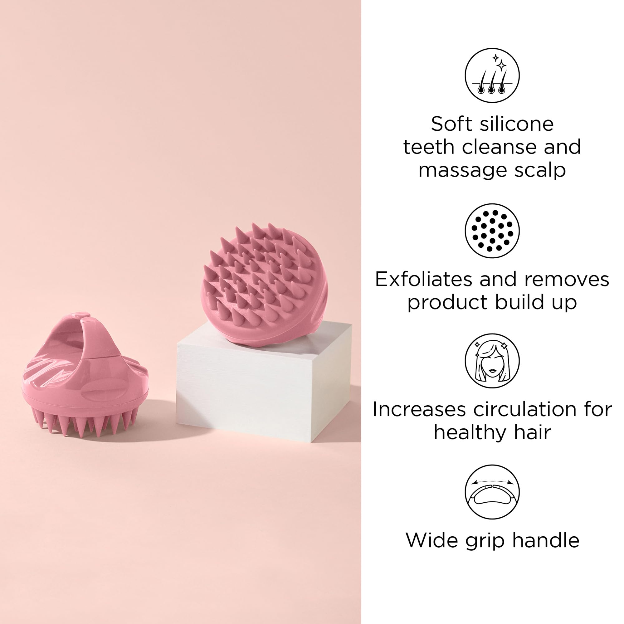 Diane Scalp Massage and Shampoo Brush with Soft Silicone Bristles, Exfoliates and Cleanses Scalp, Promotes Scalp Circulation, Evenly Distributes Hair Oil, Clear
