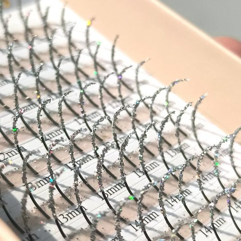 FQNing Silver Glitter Lash Extensions, Mutiple Length 11-16mm Faux Mink Individual Lash Spikes, Long lasting120pcs for Daily, Party, Wedding, Festival (Silver)