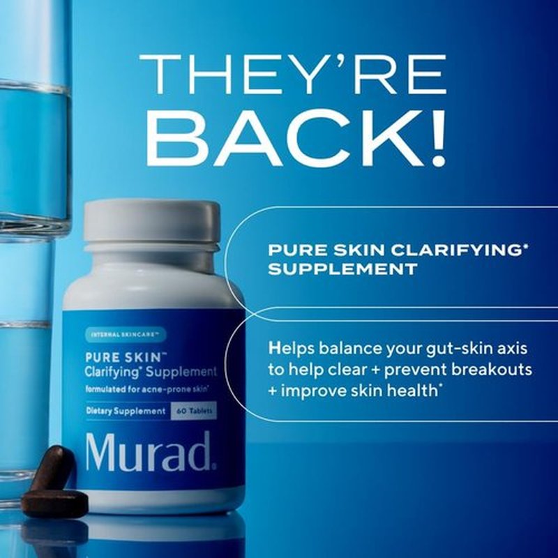 Murad Pure Skin Acne Supplements - 60 Tablets for Clear Skin Support with Vitamins, Zinc & Amino Acids