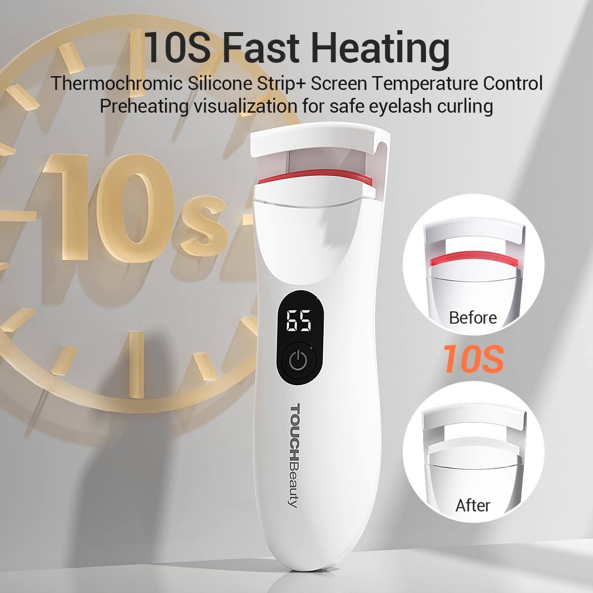 TOUCHBeauty Heated Eyelash Curler,Rechargeable Electric Eyelash Curler with LED Display,3-Level Adjustable Temperature,Rechargeable Natural Curling 24H Long Lasting for Women AG-2316