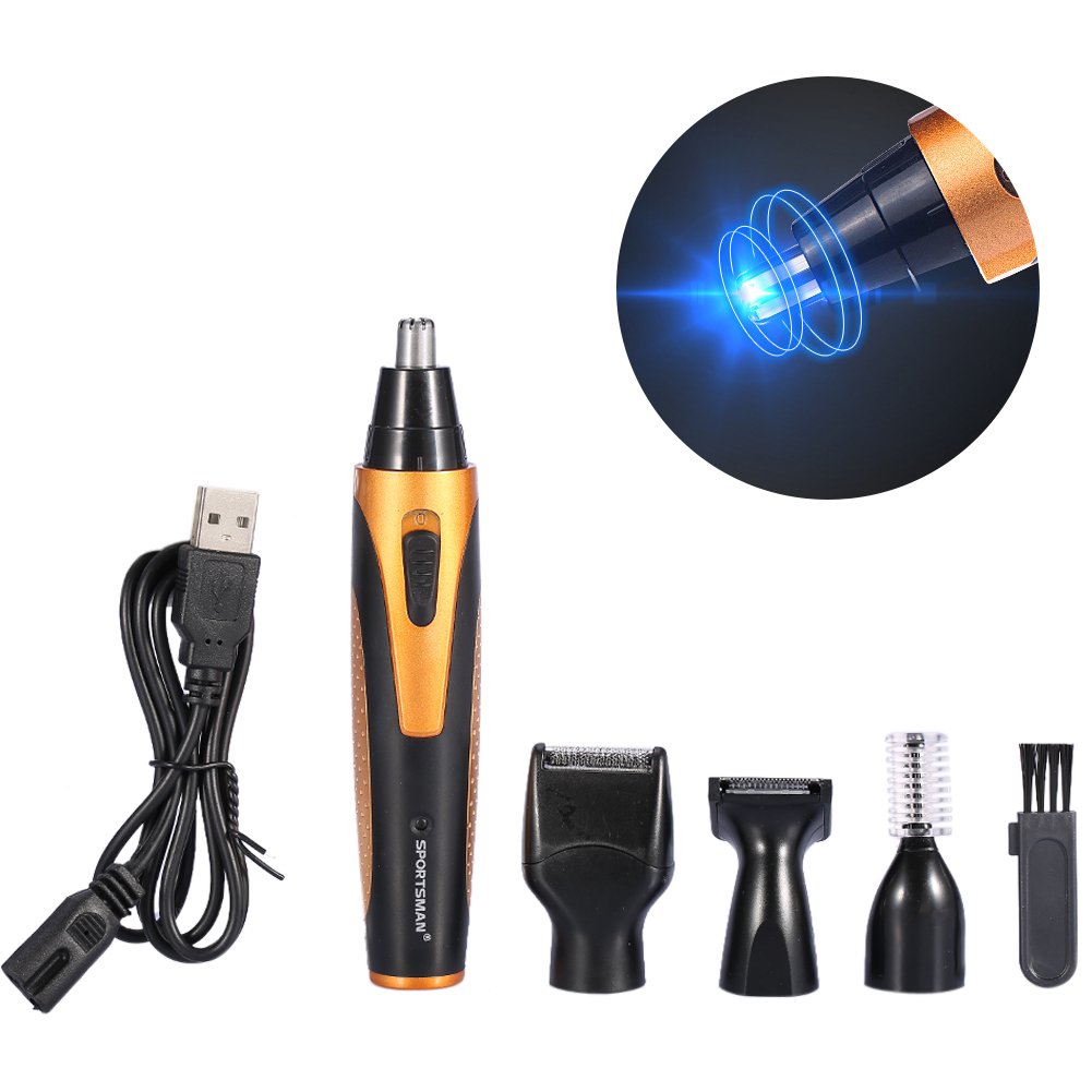 Mens Hair Trimmer Kit, 4 in 1 Rechargeable Nose Hair Stubble Beard Ear Eyebrow Shaver for