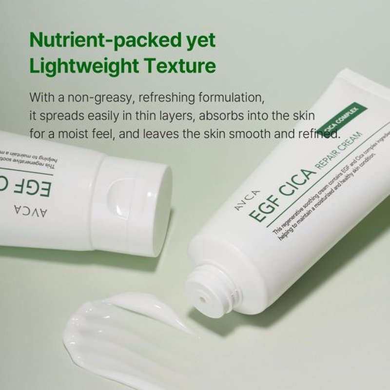 AVCA EGF Cica Repair Cream 100 mL (3.38 fl oz) – Fragrance-Free Moisturizer for Sensitive Skin with Centella & Aloe, Fast-Absorbing, Dermatologist-Tested, K-Beauty