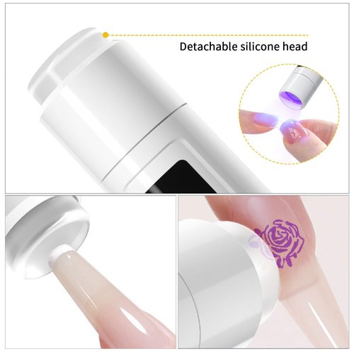 keeyada Handheld UV Light with Nail Stamper Head, 3W Portable LED Nail Lamp, Wireless Rechargeable USB Nail Dryer with Silicone Stamper, LCD Display Screen for Fast Curing Home DIY Manicure White