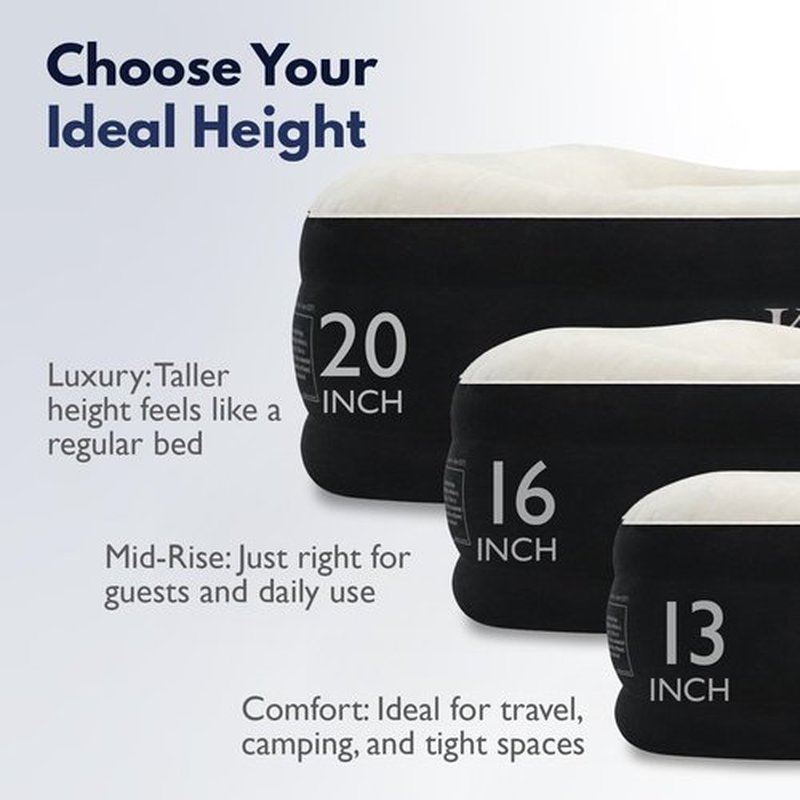 King Koil Queen Air Mattress - Luxury Pillow Top Plush Design with Built-in Pump | Waterproof & Adjustable, 20" Size
