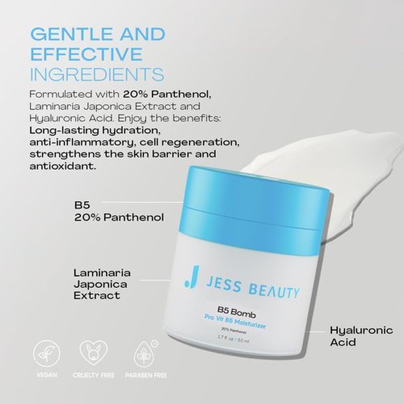 JESS BEAUTY B5 Bomb Pro Vitamin B5 Face Moisturizer - Vegan Hydrating Cream | 50 ml