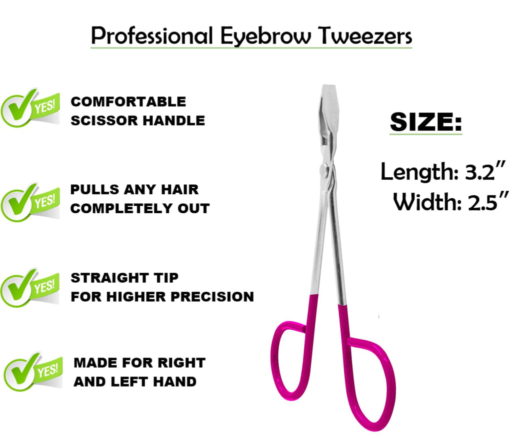 ITALLY Professional Salon TWEEZERS with Easy Scissor Handle, The BEST PRECISION EYEBROW TWEEZERS Men/Women, Pinzas Para Cejas, Ingrown Hair, Blackhead;Colors MADE IN MEXICO (Hot-Pink-Metallic)