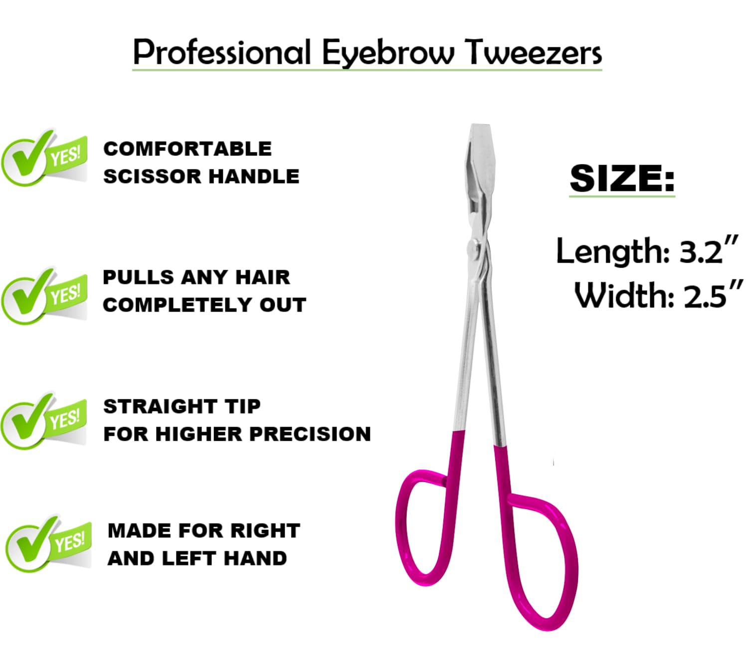 ITALLY Professional Salon TWEEZERS with Easy Scissor Handle, The BEST PRECISION EYEBROW TWEEZERS Men/Women, Pinzas Para Cejas, Ingrown Hair, Blackhead;Colors MADE IN MEXICO (Hot-Pink-Metallic)